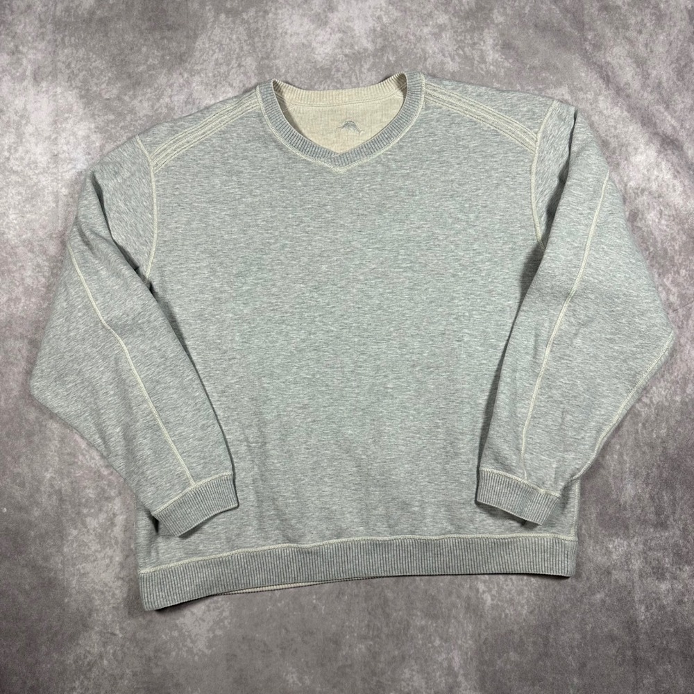 Tommy Bahama Mens XL Gray Crossover V-Neck Sweatshirt Pullover Preppy Luxury